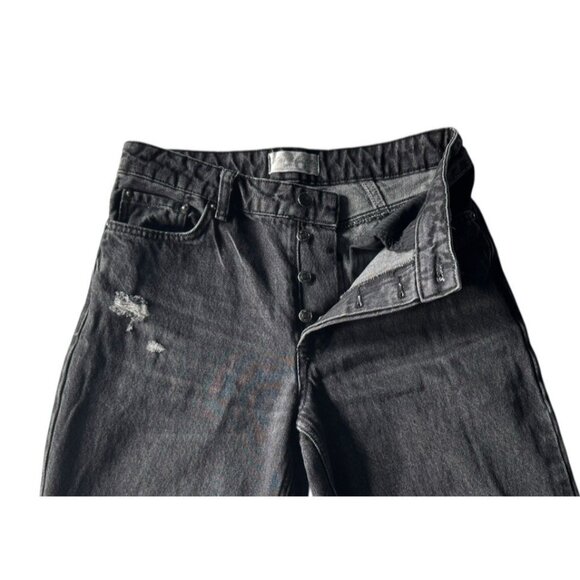We the Free People Women's Sz 26 Black Button Fly Straight Leg Distressed Jeans - Picture 4 of 10